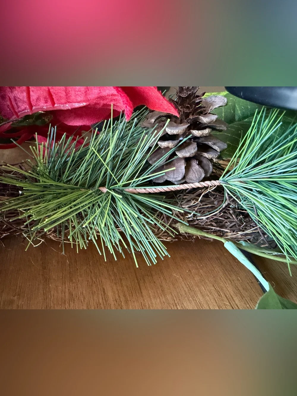 Hobby Lobby Red Poinsettia Pine Garland Candle Centerpiece